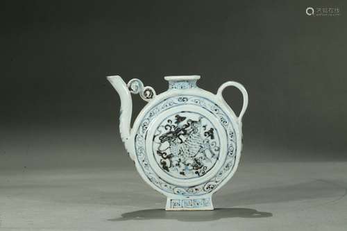 A blue and white 'qilin' flattened ewer