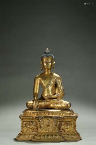 A gilt-copper figure of shakyamuni