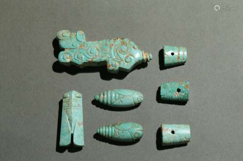 A group of archaic turquoise carvings