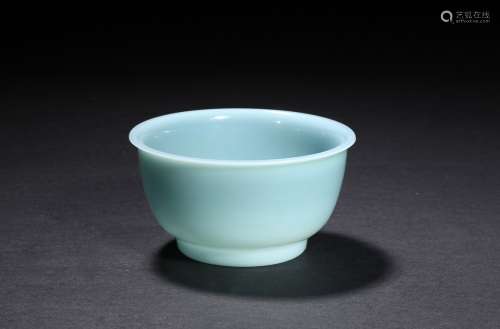 A sky-blue glass bowl