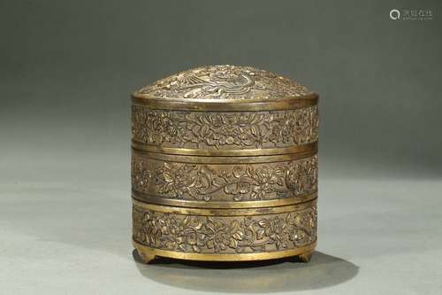 A gilt-bronze 'phoenix and dragon' tiered cover box