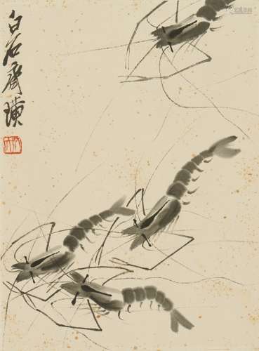 Qi Baishi: Ink On Paper ‘Shrimps’ Painting