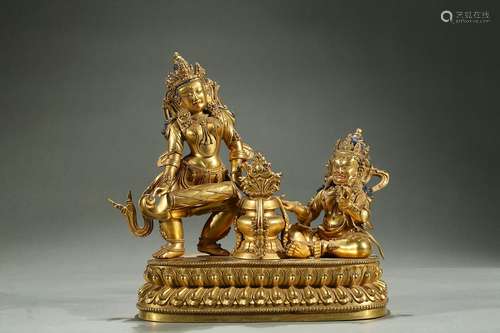 A joined gilt-bronze statue of two bodhisattva