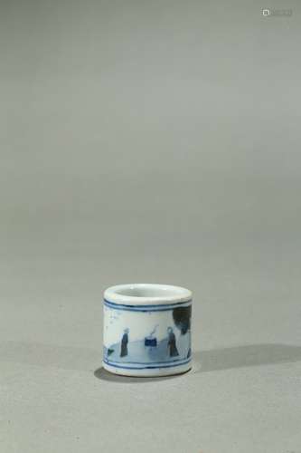 A blue and white 'landscape and figures' archer's ring