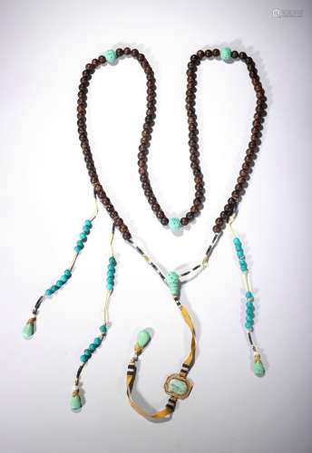 An tanxiangmu and turquoise court necklace