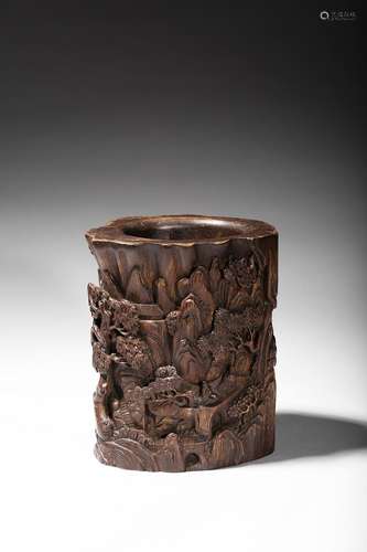 An agarwood 'mountain landscape' brushpot