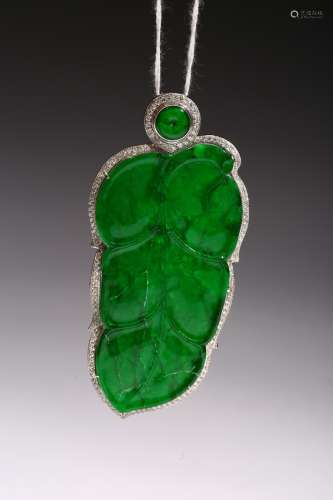 A Jadeite and diamond 'leaf' pendant