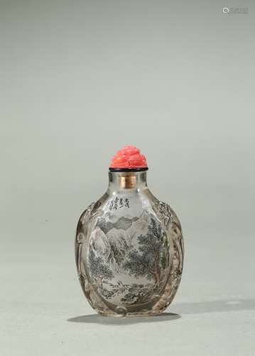 Wang Xisan: inside-painted crystal 'landscape' snuff bottle