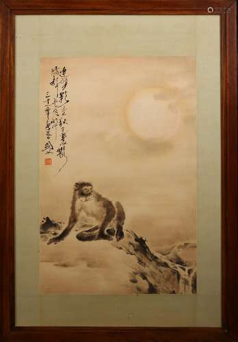 Gao Jianfu: color and ink on paper 'monkey' painting