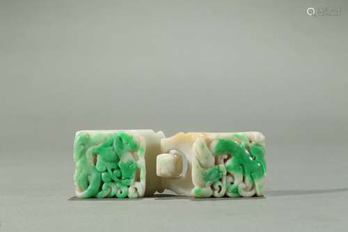 A green and white jadeite 'chilong' belt buckle