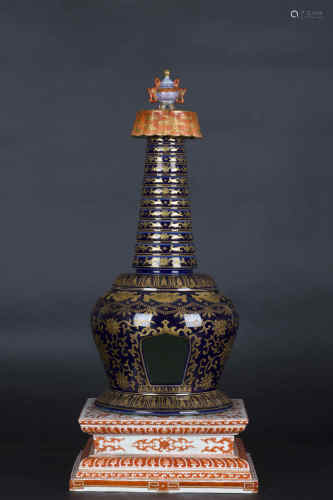 A Chinese Blue Glazed Porcelain Tower