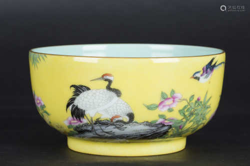 A Chinese Famille-Rose Yellow Glazed Porcelain Bowl