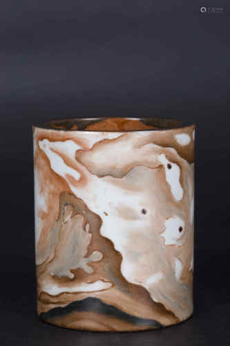 A Chinese Wood-Pattern Glazed Porcelain Brush Pot