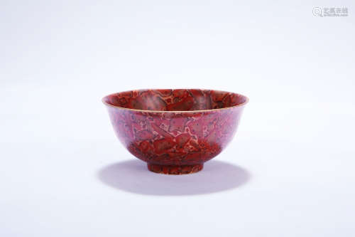 A Chinese Red Stone-Pattern Glazed Porcelain Bowl