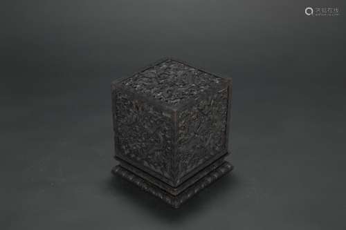 A Chinese Carved Zitan Box