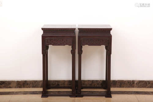 A Pair of Chinese Carved Zitan Planter Stands