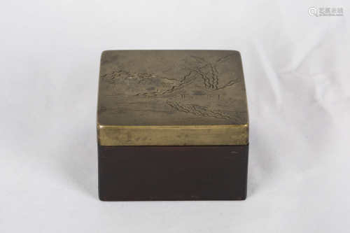 A Chinese Rosewood Box with Bronze Cover