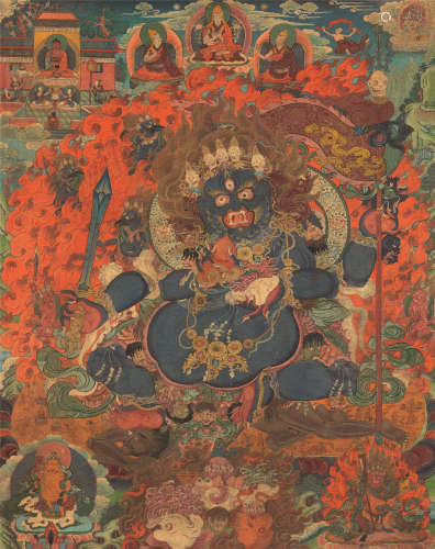 西藏18世纪 四臂玛哈嘎拉唐卡