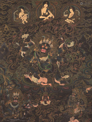 西藏18世纪 六臂玛哈嘎拉唐卡