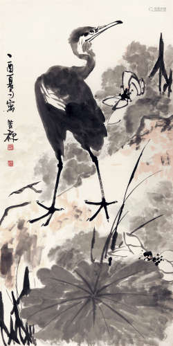 李苦禅（1899～1983） 1957年作 荷塘水鸟 立轴 纸本