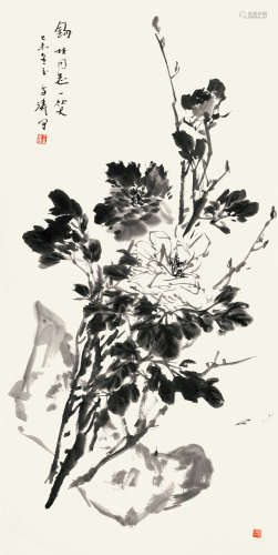 王雪涛（1903～1982） 1979年作 墨牡丹 镜片 纸本