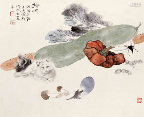 王雪涛（1903～1982）  曹克家（1906～1979） 待时 镜框 纸本
