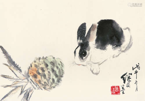 刘继卣（1918～1983） 1978年作 兔 镜片 纸本