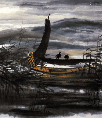 林风眠（1900～1991） 1979年作 芦塘夜渔 镜片 纸本