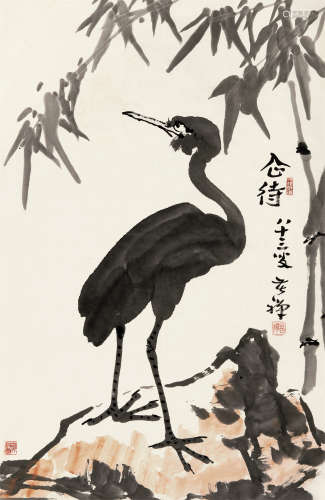 李苦禅（1899～1983） 1982年作 企待 镜片 纸本