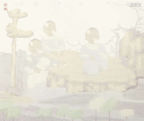 田黎明（1955～?） 山水高士 镜片 纸本