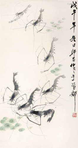 娄师白（1918～2010） 1978年作 墨虾 立轴 纸本