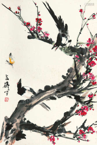 王雪涛（1903～1982） 红梅双喜 镜片 纸本