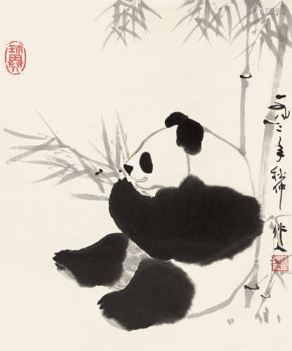 吴作人（1908～1997） 1982年作 熊猫 镜框 纸本