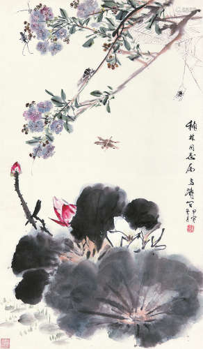 王雪涛（1903～1982） 1974年作 荷塘秋虫 立轴 纸本