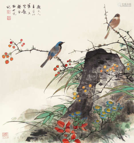 田世光（1916～1999） 秋趣图 镜框 纸本
