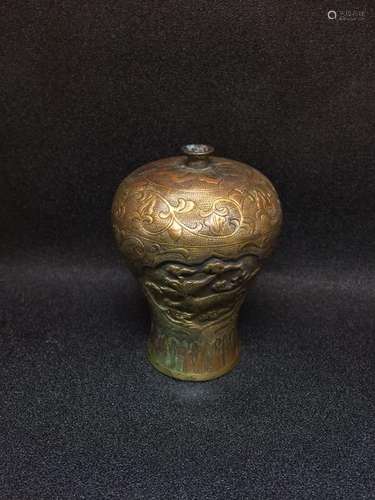 A GILT-BRONZE CARVED MEIPING VASE