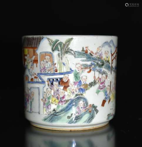 A FAMILLE ROSE `HUNDRED CHILDREN` BRUSH POT