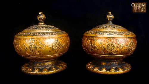 A PAIR OF GILT-BRONZE CENSER AND COVER