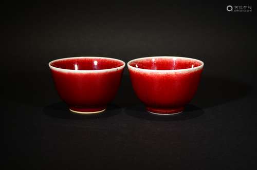 A PAIR OF RED-GLAZED CUP, YONGZHENG MARK