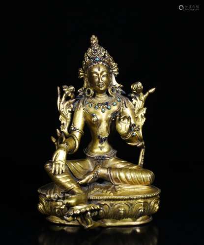 A GILT-BRONZE FIGURE OF TARA