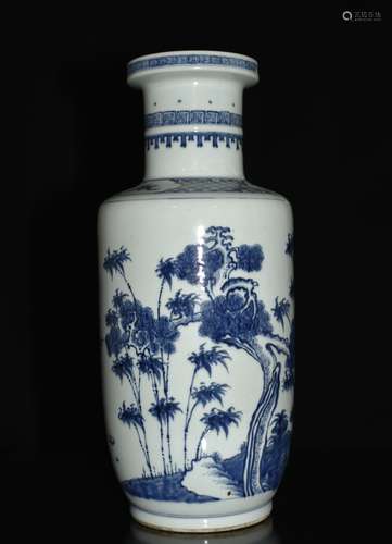 A BLUE AND WHITE ROULEAU VASE