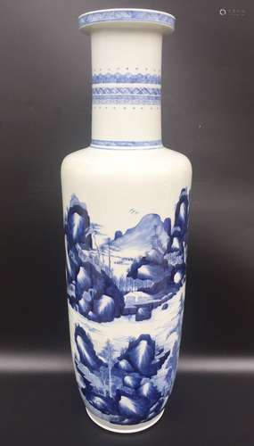 A BLUE AND WHITE ROULEAU VASE