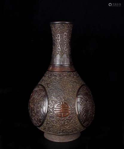 A BRONZE ARCHAISTIC BOTTLE VASE