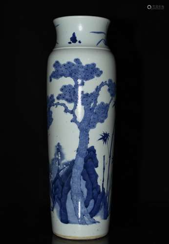 A BLUE AND WHITE ROULEAU VASE