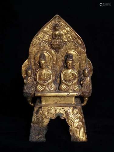 A GILT-BRONZE PORTRAIT OF BUDDHA