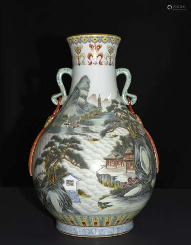 A FAMILLE ROSE VASE, QIANLONG MARK