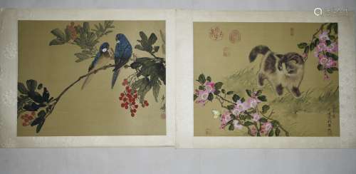 A CHINESE PAINTING OF BIRDS AND CAT