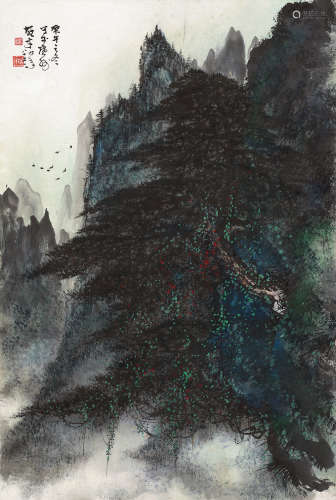 黎雄才（1910～2001） 庚午（1990）年作 松山飞鸟 镜片 设色纸本