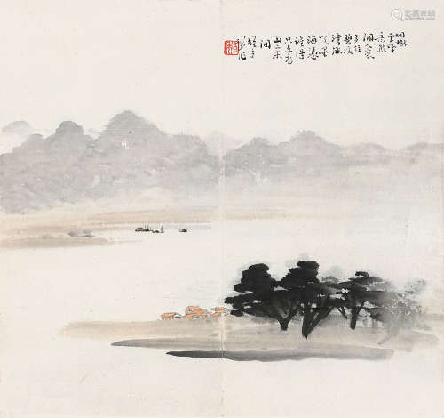 黎雄才（1910～2001） 烟树云峰 镜片 设色纸本