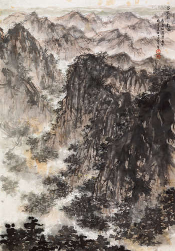 傅益瑶 丁巳（1977）年作 苍山如海 镜片 设色纸本